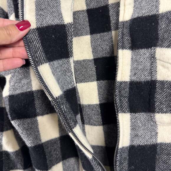 Lauren Ralph Lauren Black White Check Wool Blend Full Zip Flannel Jacket Size M - Picture 5 of 9